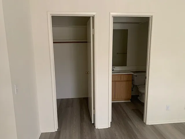 Walk-in closet and en suite bath in primary bedroom