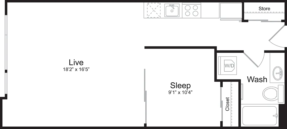 Floor plan Open 1 Bedroom B
