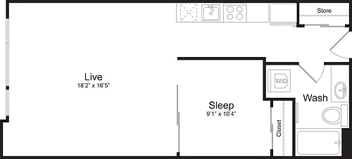 Floor plan Open 1 Bedroom B