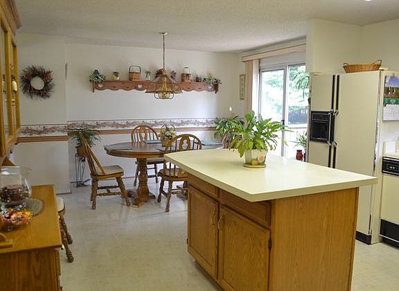 Kitchen island and view to dining area.