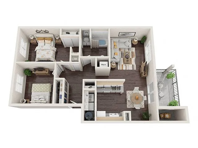Floor plan Two Bedroom One Bathroom South