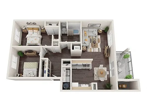 Floor plan Two Bedroom One Bathroom South