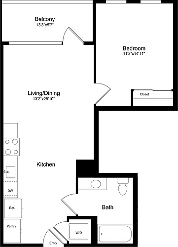 Floor plan 1B - Flat Facade with Balcony