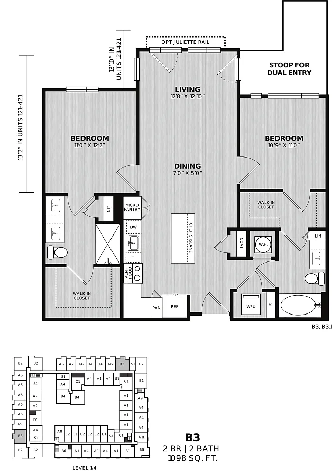 Floor plan 2 Bed/2 Bath-B3 Panton