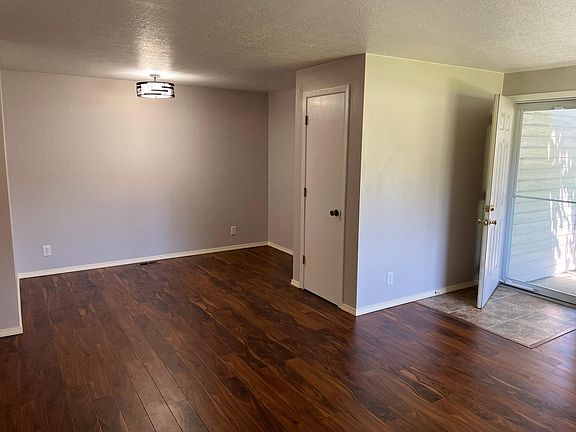 Front door, living room, dining room