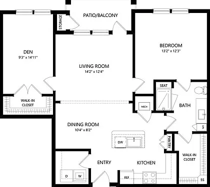 Floor plans are artist's rendering. All dimensions are approximate. Actual product and specifications may vary in dimension or detail. Not all features are available in every apartment. Prices and availability are subject to change. Floor plans are artist