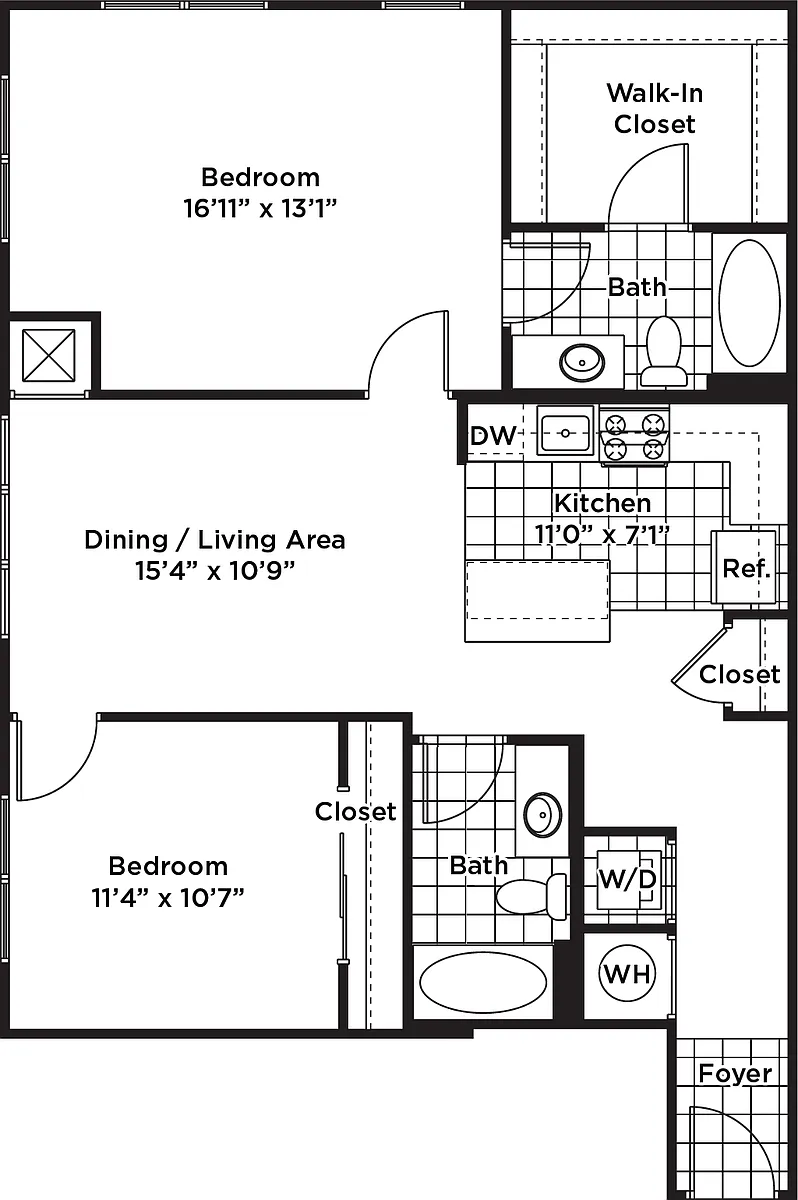 Floor plan 2 Bedroom 2 Bath - B8 Affordable 80%