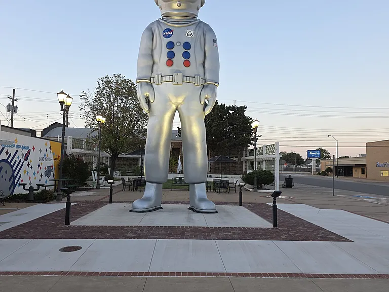 A giant spaceman on Main Street Weatherford, Oklahoma