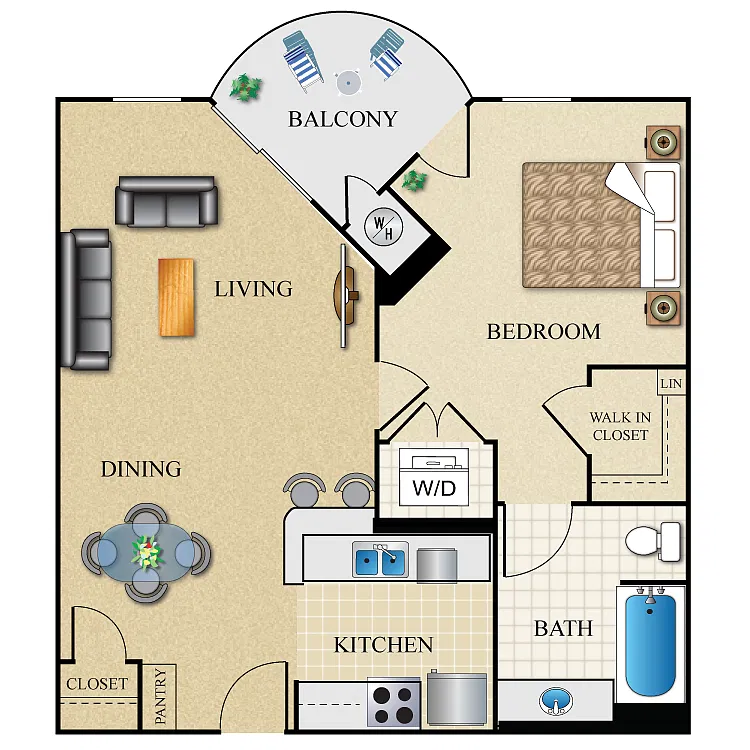 Floor plan 1 Bed 1 Bath 698 Sq. Ft.