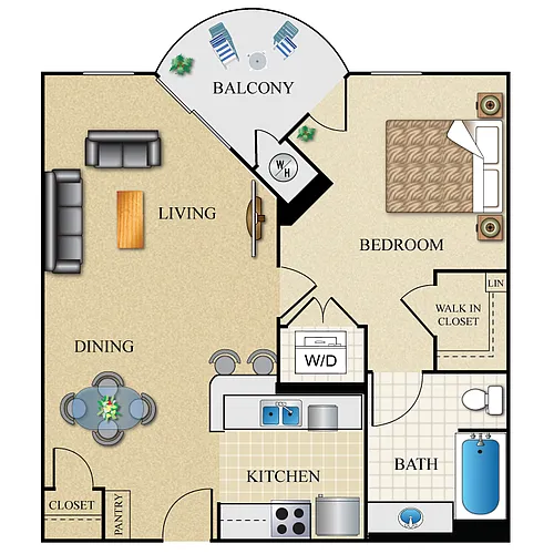 Floor plan 1 Bed 1 Bath 698 Sq. Ft.
