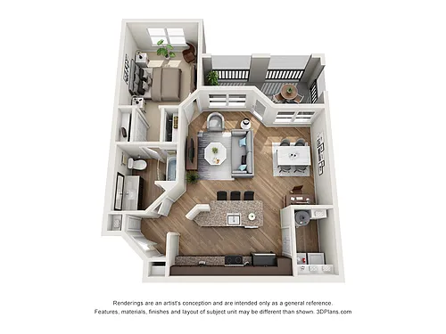 Floor plan A2 Crest - One Bedroom, One Bathroom