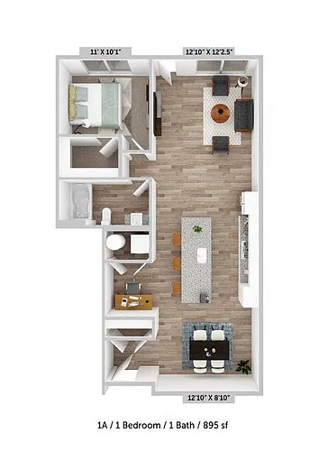 Floor plan 1 Bed 1 Bath A