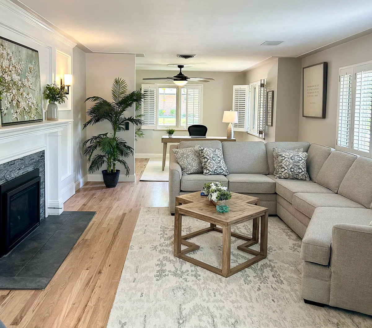 Upstairs living room with gas remote control fireplace - 3092 S Josephine St