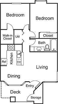 Floor plan 2 Bed 1 Bath (21A)