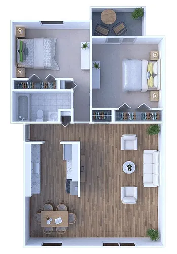 Floor plan 2BR - 1BTH Renovated