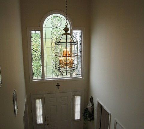 Upper View of Two Story Foyer, Glass Palladium Window