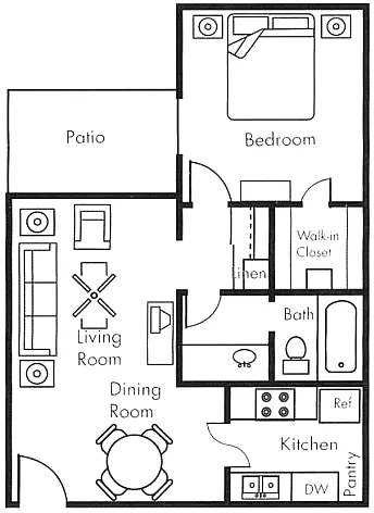 Floor plan 1x1 With Patio