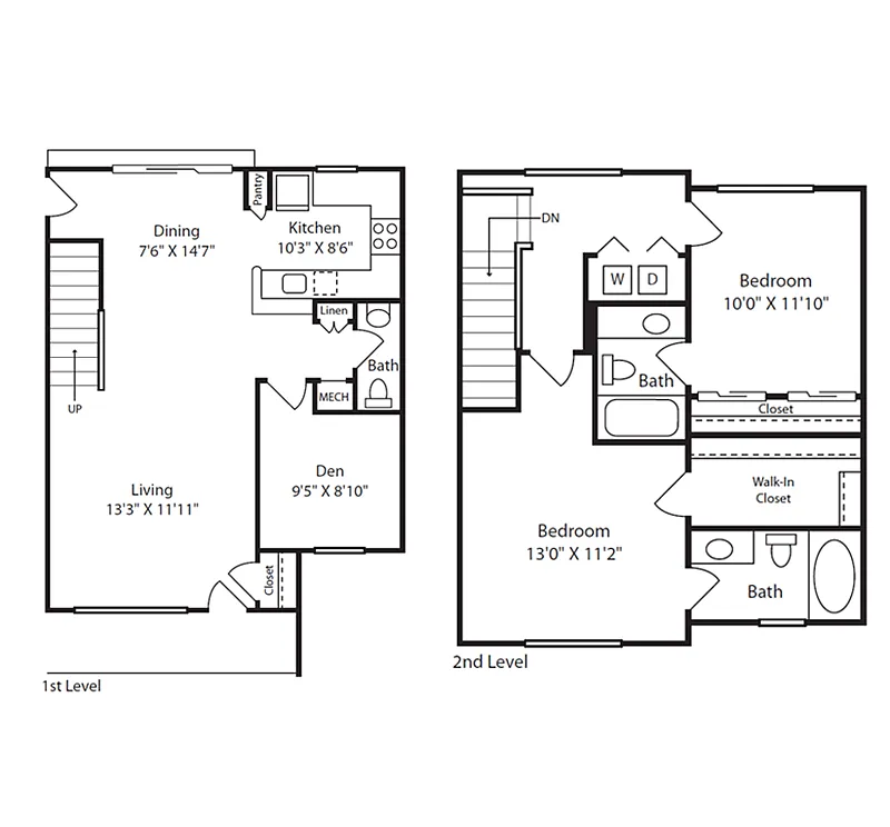 Floor plan 2 Bed/2.5 Bath Townhome B