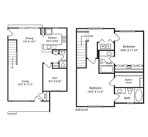 Floor plan 2 Bed/2.5 Bath Townhome B