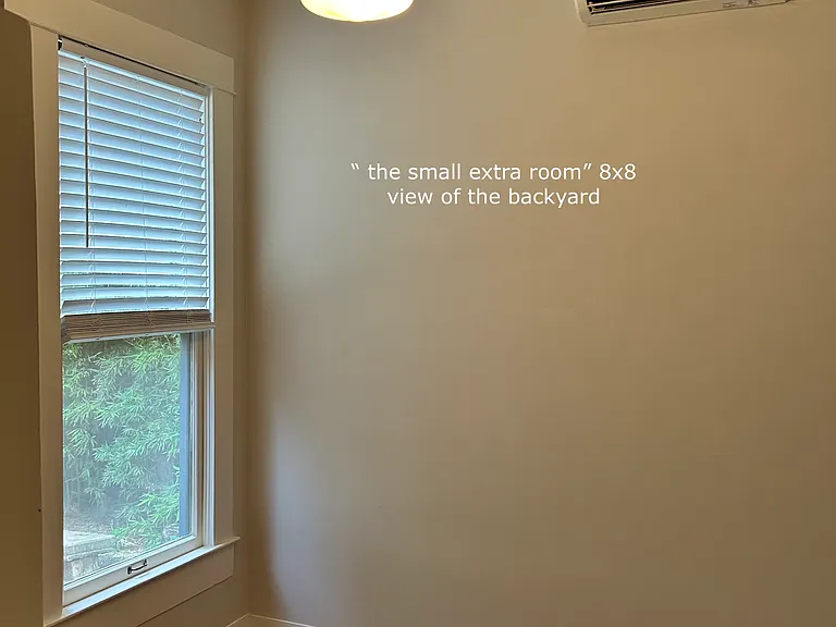 the small 8x8 extra room has its own a/c ,heat minisplit but this also contributes to heating and cooling the back of the apt. View toward the backyard