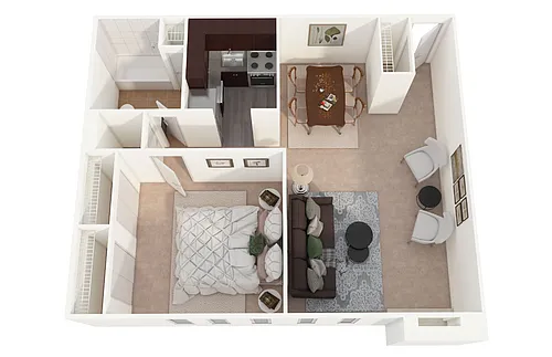 Floor plan One Bedroom Patio