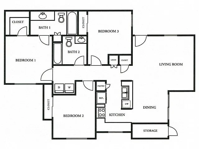 Floor plan Three Bedroom / Two Bath
