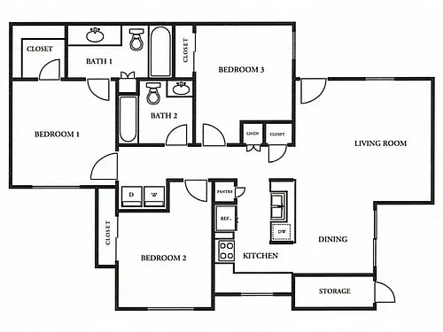 Floor plan Three Bedroom / Two Bath