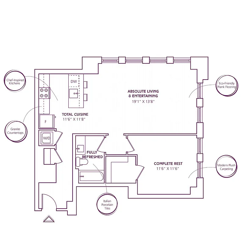 Floor plan 1 Bed - 1 Bath | A19
