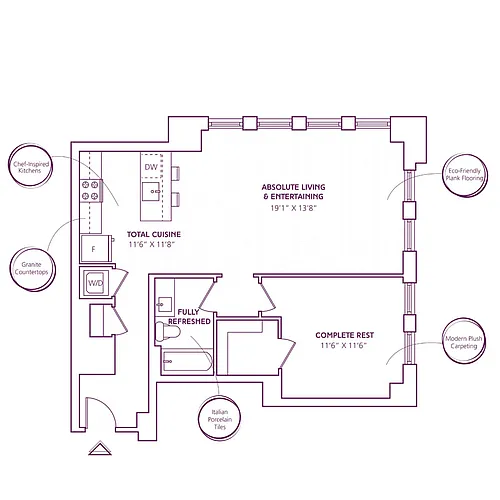 Floor plan 1 Bed - 1 Bath | A19