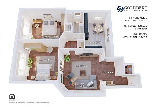 Floor plan Two Bedroom Eat in Kitchen