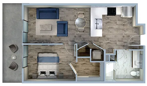 Floor plan 1Bed/1Bath-1D