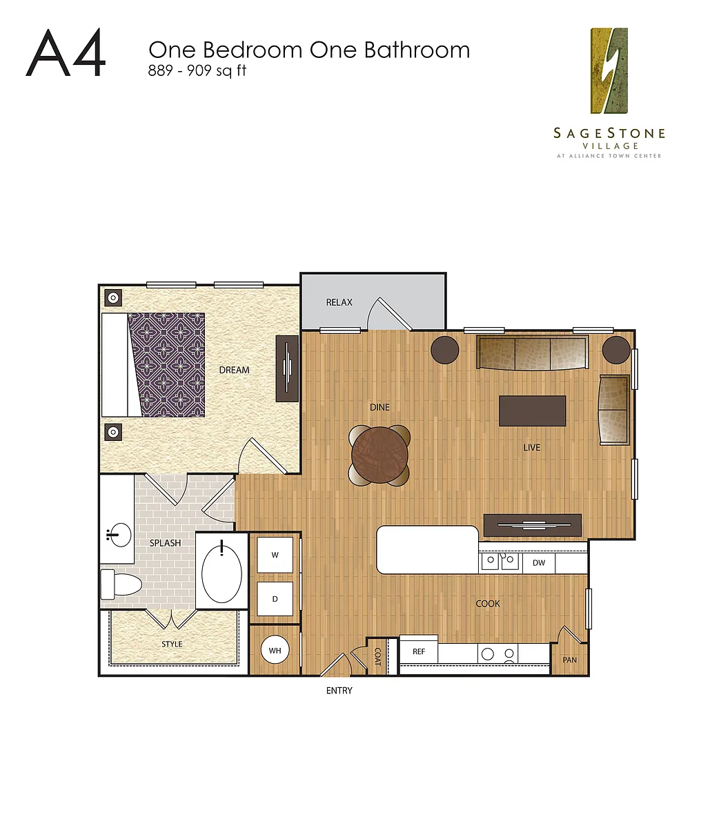 Floor plan A4a 1 BR / 1 BA