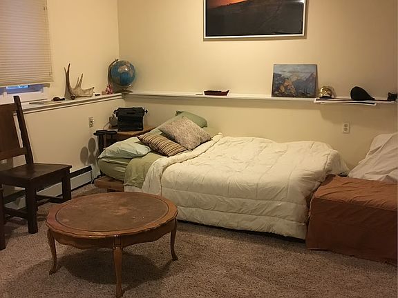 downstairs futon/couch - out of view is a Peloton bike, infrared sauna, rebound trampoline, and the laundry room