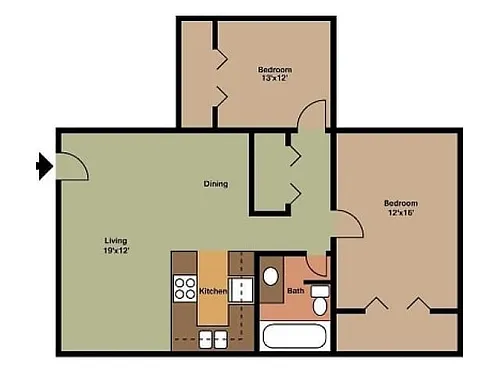 Floor plan East Manor 2 Bedroom, 1 Bathroom