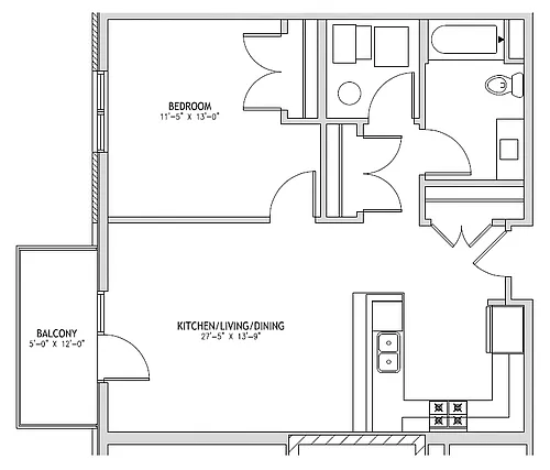 Floor plan 1 Bed, 1 Bath - Tier A