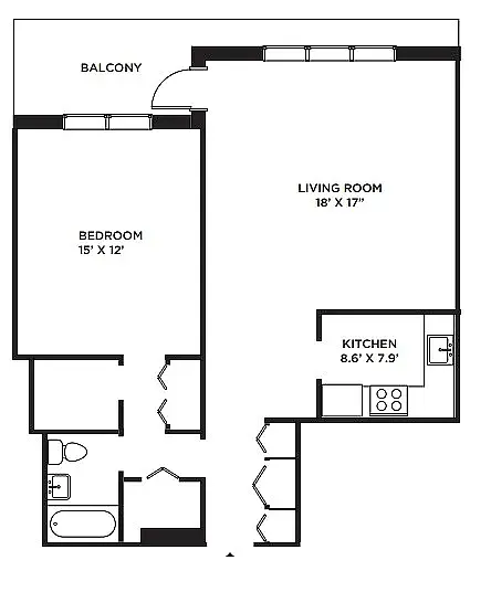 Floor plan Madison Towers- 1 BD - XL Balcony
