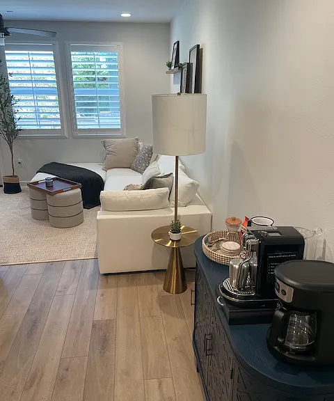 Coffee bar with both drip and espresso maker.