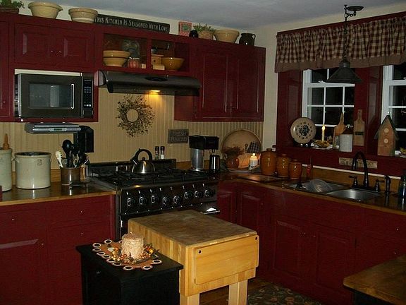 Farmhouse Kitchen : Amish Built Cabinets and Maple Countertops Kitchen Aid Appliances Cook Stove