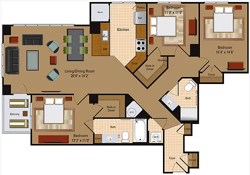 Floor plan 3 Bedroom, 2 Bath - C1