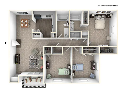 Floor plan 3 Bedrooms, 2 Baths