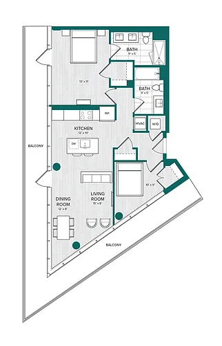 Floor plan 2 Bed 2 Bath-E7