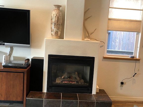 Gas fireplace.