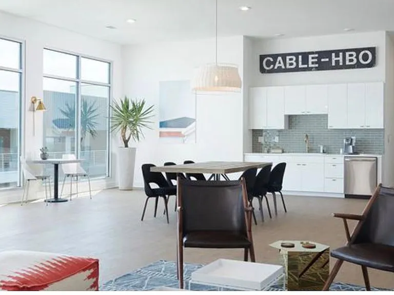 Lounge on the top floor with view of downtown. Public WiFi.