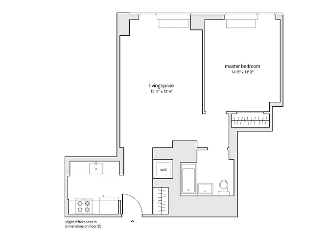 Floor plan 1 Bed/1 Bath-A33-C35-40