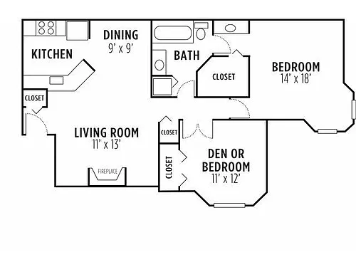 Floor plan 2 Bed 1 Bath Reno