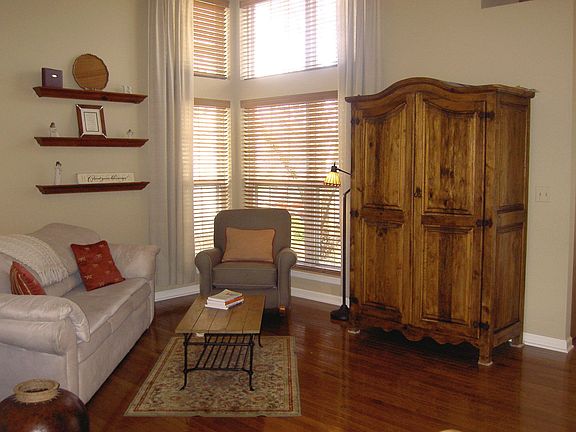 Living room with vaulted ceiling