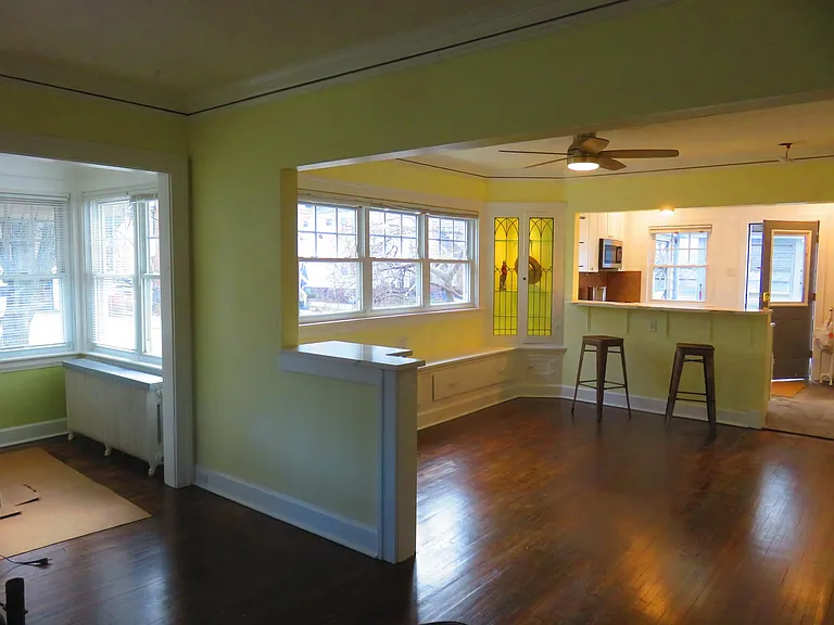 view from living room into kitchen