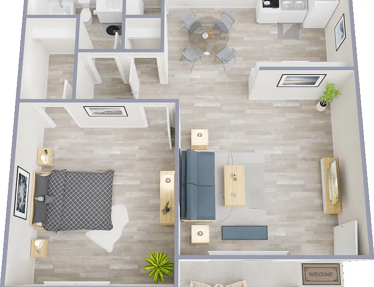 1 Bed 1 Bath - Affordable Unit Floorplan Diagram
