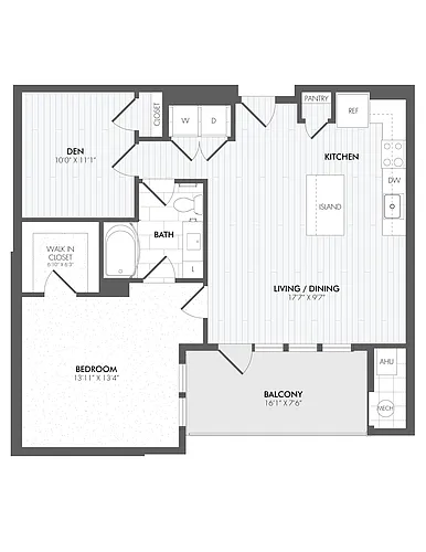 Floor plan 1 Bed/1 Bath Den-A15
