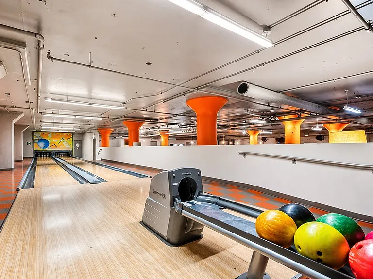 2 bowling lanes available for free in the "Q Room" in the basement! Can also be reserved for parties!